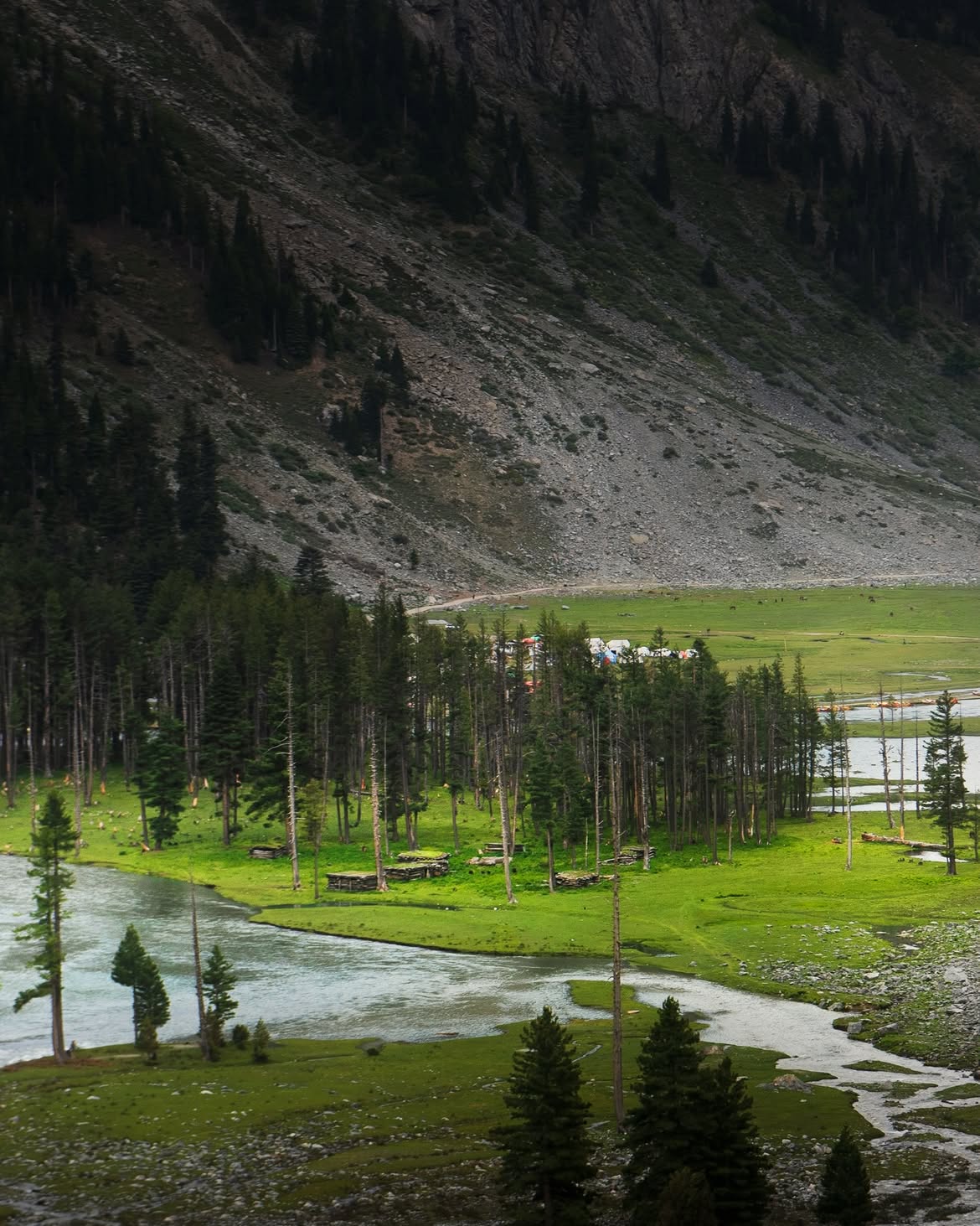 Wide panoramic view of Kalam valley lake